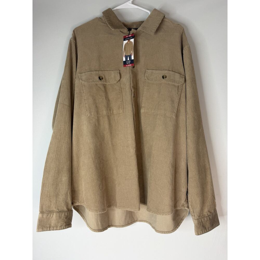 NWT GAP Shirt Men XL Chinchilla Beige Corduroy Long Sleeve Button Up MSRP $80